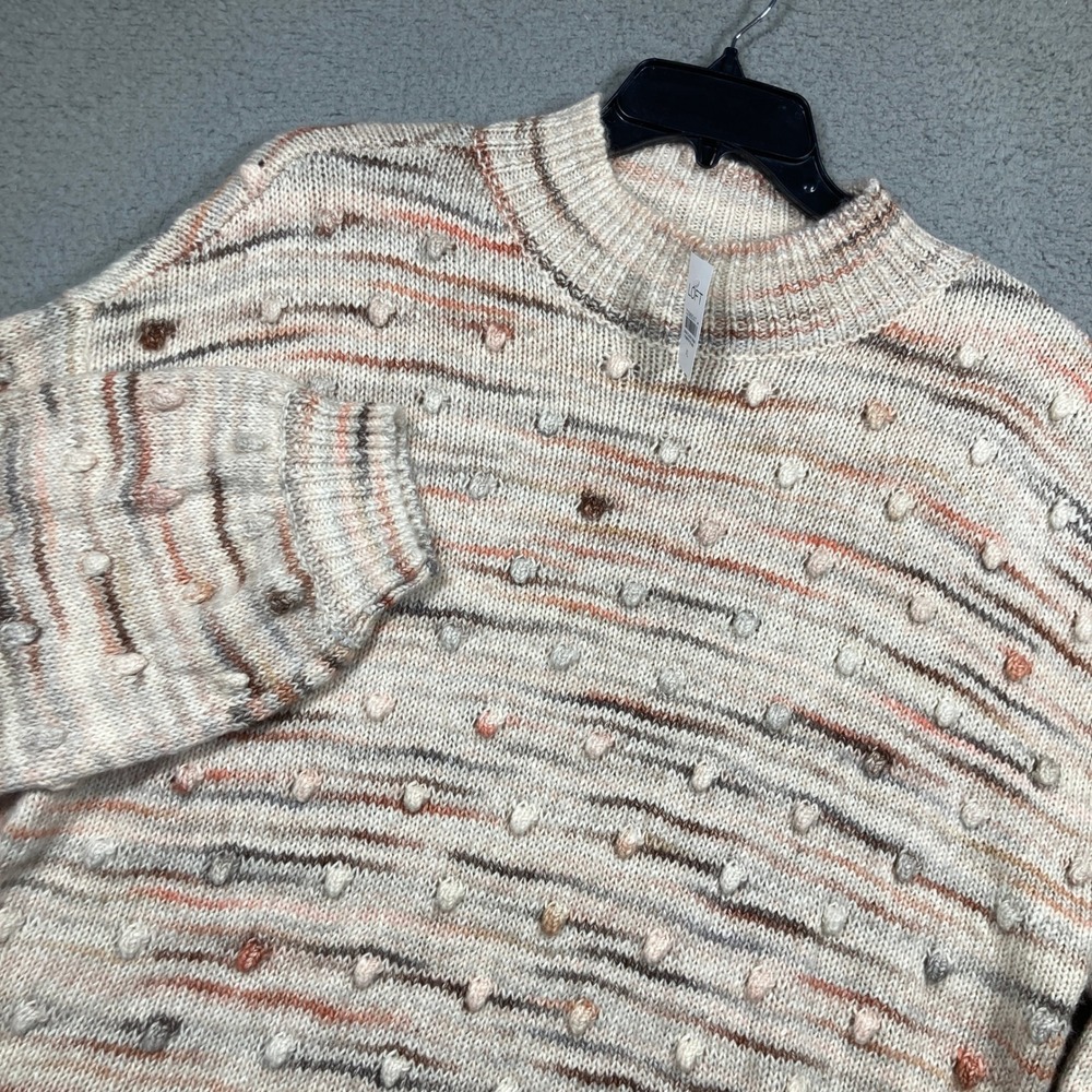Loft Sweater Women XL Cream Space Dye Bobble Knit Mock Neck Pullover Earthy Fall